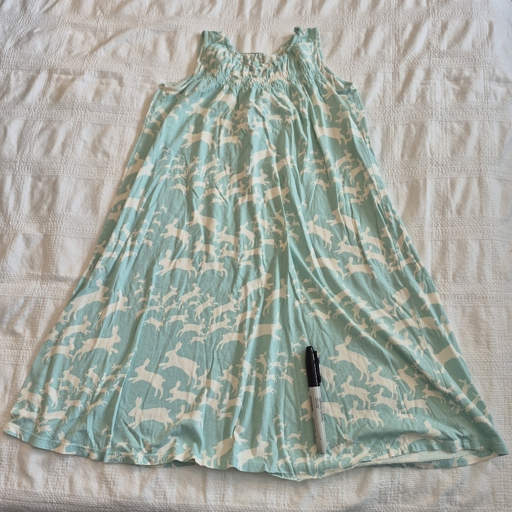Garnet Hill girls XL light blue with white bunny nightgown, front seam defect